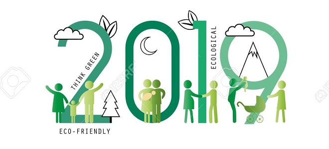 Concept of the earth day 2019, ecological and family-friendly environment. Vector illustration in thin line style.