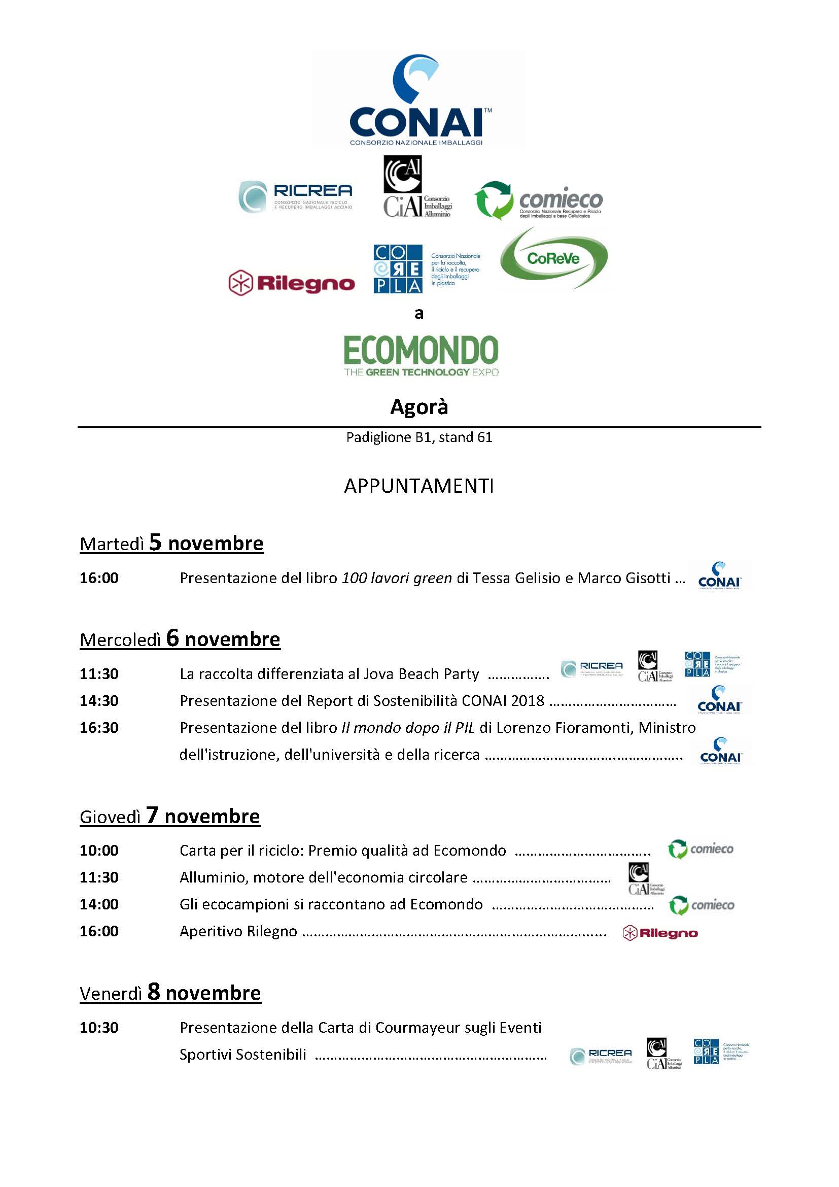 APPUNTAMENTI AGORA' ECOMONDO 2019